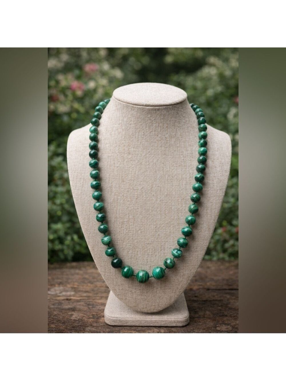 Vintage Genuine Green Malachite Stone Graduated Necklace Arizona 22in 52 Beads